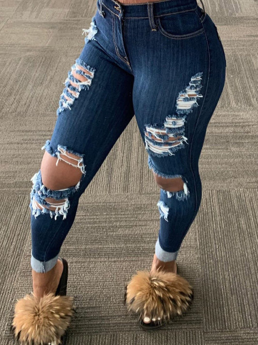 Women's Jeans Washed Ripped Skinny Jeans - Jeans - Instastyled | Online Fashion Free Shipping Clothing, Dresses, Tops, Shoes - 24/02/2022 - 40-50 - Bottoms