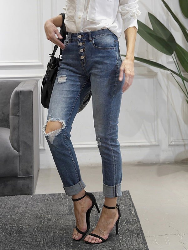 Women's Jeans Washed Ripped Stretch Pencil Jeans - Jeans - Instastyled | Online Fashion Free Shipping Clothing, Dresses, Tops, Shoes - 18/02/2022 - 40-50 - Bottoms