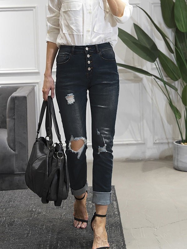 Women's Jeans Washed Ripped Stretch Pencil Jeans - Jeans - Instastyled | Online Fashion Free Shipping Clothing, Dresses, Tops, Shoes - 18/02/2022 - 40-50 - Bottoms