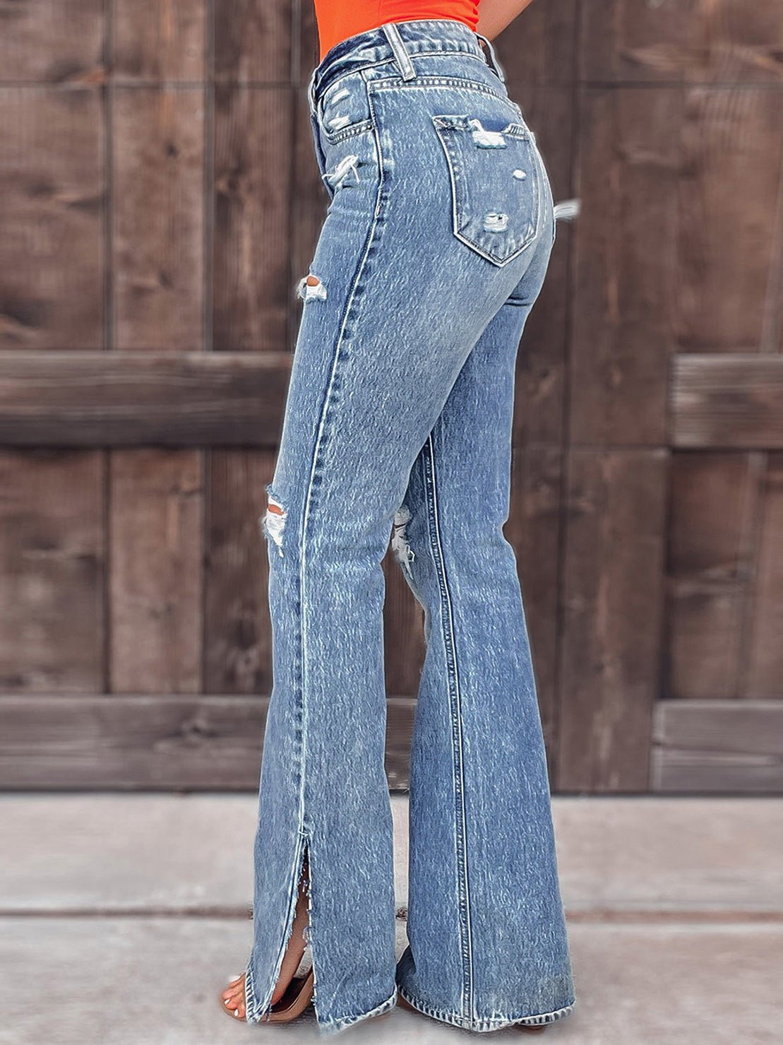 Women's Jeans Washed Shredded Micro-Flare Slit Jeans - Jeans - Instastyled | Online Fashion Free Shipping Clothing, Dresses, Tops, Shoes - 29/08/2022 - Bottoms - Color_Blue