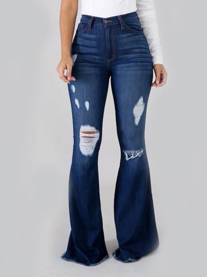Women's Jeans Washed Shredded Slim Fit Flare Jeans - Jeans - Instastyled | Online Fashion Free Shipping Clothing, Dresses, Tops, Shoes - 18/01/2022 - 40-50 - Bottoms
