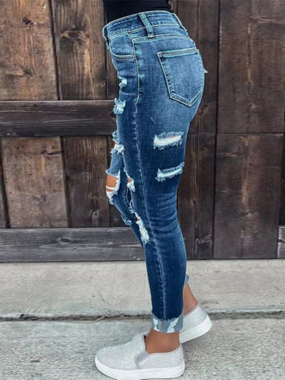 Women's Jeans Washed Stretch Ripped Skinny Jeans - Jeans - Instastyled | Online Fashion Free Shipping Clothing, Dresses, Tops, Shoes - 16/09/2022 - Bottoms - Color_Blue