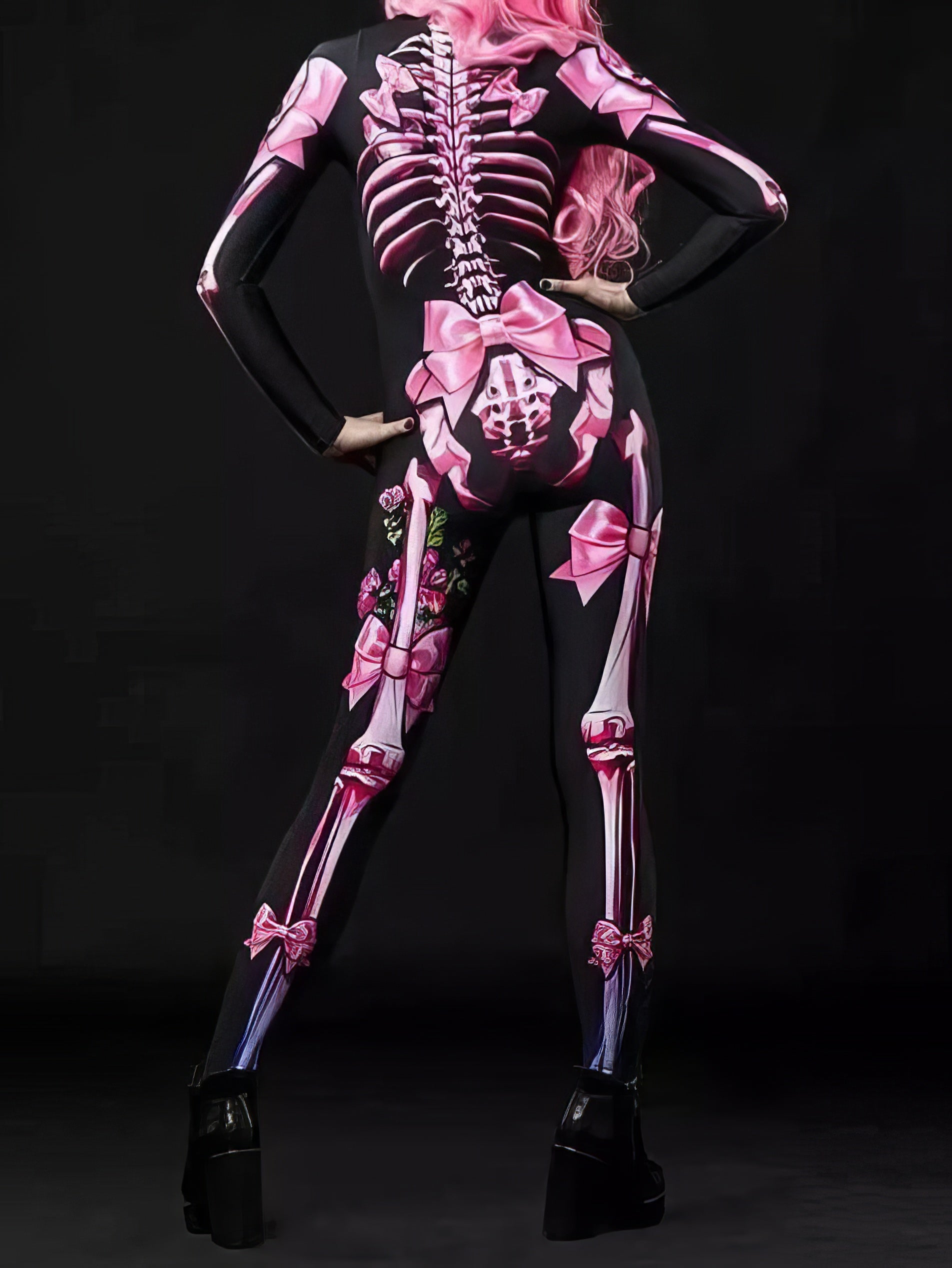 Jumpsuits - Halloween Skull Skeleton Print Jumpsuit - MsDressly