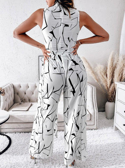 Women's Jumpsuits Abstract Print Turtleneck Sleeveless Jumpsuit - Jumpsuits - Instastyled | Online Fashion Free Shipping Clothing, Dresses, Tops, Shoes - 10/03/2022 - 40-50 - Bottoms