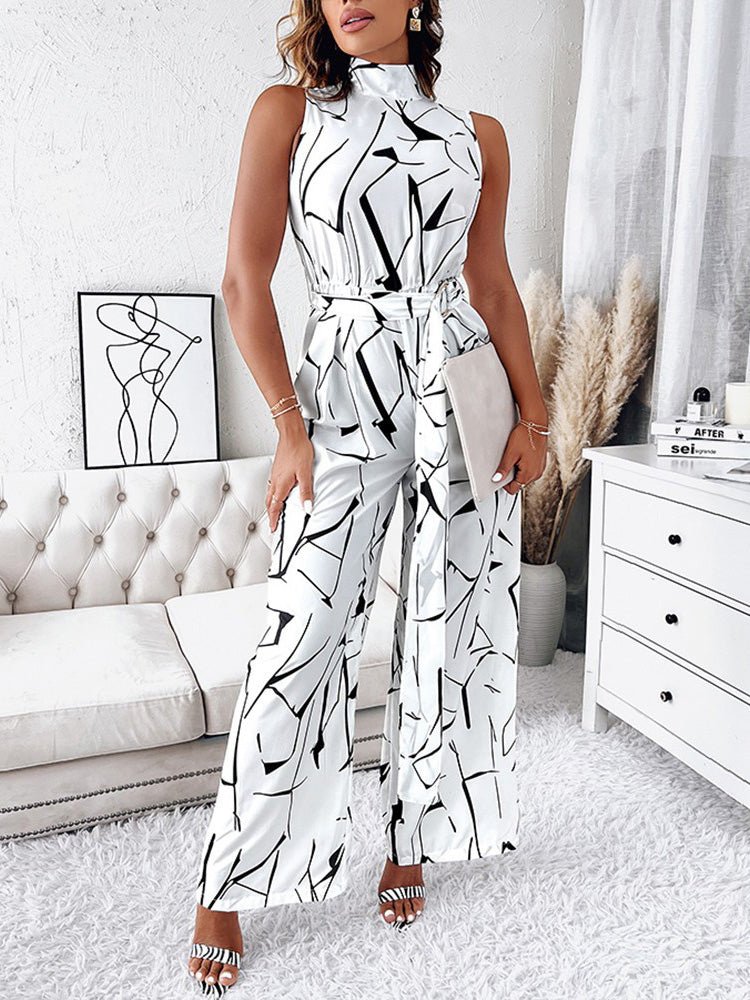 Women's Jumpsuits Abstract Print Turtleneck Sleeveless Jumpsuit - Jumpsuits - Instastyled | Online Fashion Free Shipping Clothing, Dresses, Tops, Shoes - 10/03/2022 - 40-50 - Bottoms