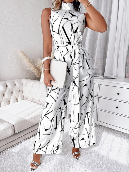 Women's Jumpsuits Abstract Print Turtleneck Sleeveless Jumpsuit - Jumpsuits - Instastyled | Online Fashion Free Shipping Clothing, Dresses, Tops, Shoes - 10/03/2022 - 40-50 - Bottoms