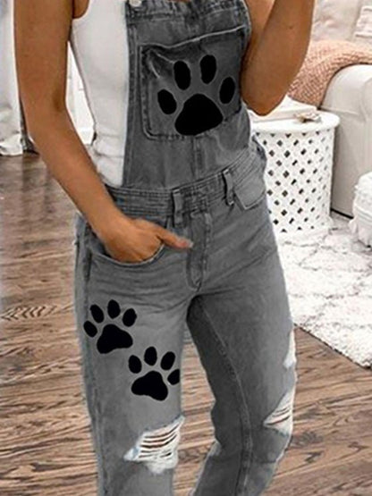 Women's Jumpsuits Animal Paw Washed Ripped Denim Jumpsuit - Jumpsuits - Instastyled | Online Fashion Free Shipping Clothing, Dresses, Tops, Shoes - 30/06/2022 - 40-50 - Bottoms