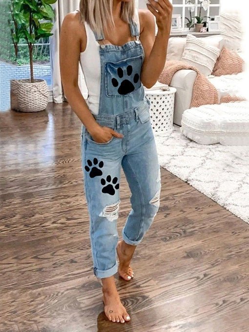 Women's Jumpsuits Animal Paw Washed Ripped Denim Jumpsuit - Jumpsuits - Instastyled | Online Fashion Free Shipping Clothing, Dresses, Tops, Shoes - 30/06/2022 - 40-50 - Bottoms