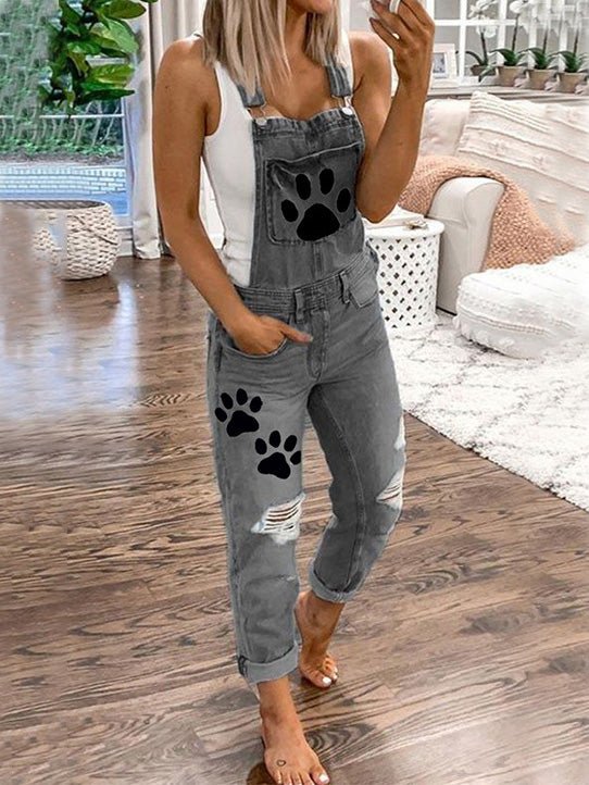 Women's Jumpsuits Animal Paw Washed Ripped Denim Jumpsuit - Jumpsuits - Instastyled | Online Fashion Free Shipping Clothing, Dresses, Tops, Shoes - 30/06/2022 - 40-50 - Bottoms