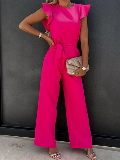 Women's Jumpsuits Belted Pocket Ruffle Sleeve Jumpsuit - Jumpsuits - Instastyled | Online Fashion Free Shipping Clothing, Dresses, Tops, Shoes - 06/06/2022 - 30-40 - Bottoms