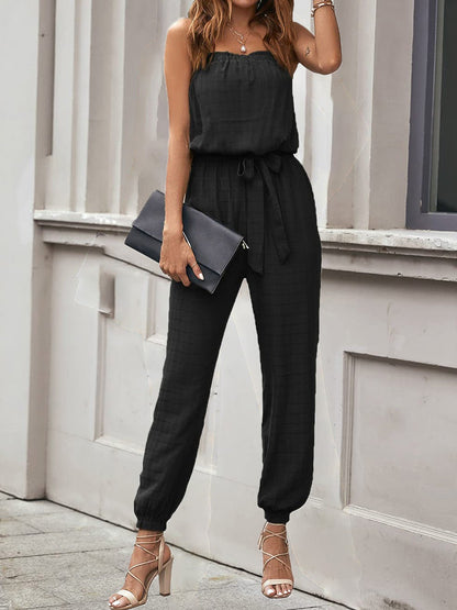 Women's Jumpsuits Belted Tubeless Sleeveless Elastic Jumpsuit - Jumpsuits - Instastyled | Online Fashion Free Shipping Clothing, Dresses, Tops, Shoes - 30/03/2022 - Bottoms - Color_Black