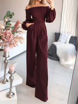 Women's Jumpsuits Boat Neck Long Sleeve Pocket Slim Jumpsuit - Jumpsuits & Rompers - Instastyled | Online Fashion Free Shipping Clothing, Dresses, Tops, Shoes - 31/12/2021 - Bottoms - color-black