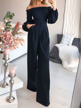 Women's Jumpsuits Boat Neck Long Sleeve Pocket Slim Jumpsuit - Jumpsuits & Rompers - Instastyled | Online Fashion Free Shipping Clothing, Dresses, Tops, Shoes - 31/12/2021 - Bottoms - color-black