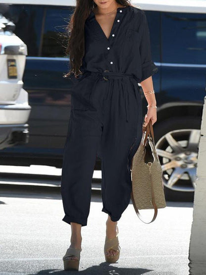 Women's Jumpsuits Button Belted Long Sleeve Pocket Cargo Jumpsuit - Jumpsuits - Instastyled | Online Fashion Free Shipping Clothing, Dresses, Tops, Shoes - 14/06/2022 - 30-40 - Bottoms