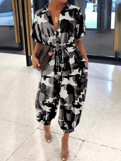 Women's Jumpsuits Camouflage Lapel Tie Button Casual Jumpsuit - Jumpsuits - Instastyled | Online Fashion Free Shipping Clothing, Dresses, Tops, Shoes - 23/08/2022 - 40-50 - bottoms