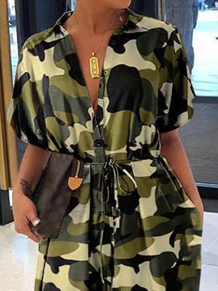 Women's Jumpsuits Camouflage Lapel Tie Button Casual Jumpsuit - Jumpsuits - Instastyled | Online Fashion Free Shipping Clothing, Dresses, Tops, Shoes - 23/08/2022 - 40-50 - bottoms