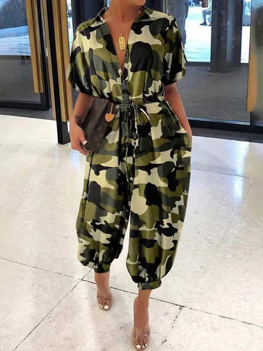 Women's Jumpsuits Camouflage Lapel Tie Button Casual Jumpsuit - Jumpsuits - Instastyled | Online Fashion Free Shipping Clothing, Dresses, Tops, Shoes - 23/08/2022 - 40-50 - bottoms