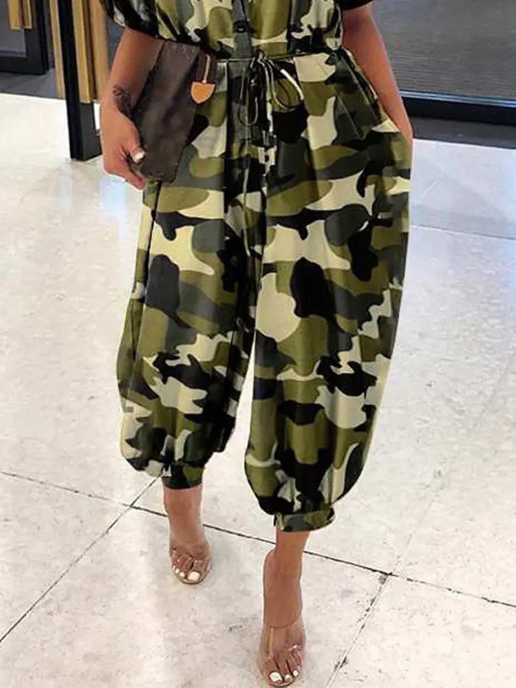 Women's Jumpsuits Camouflage Lapel Tie Button Casual Jumpsuit - Jumpsuits - Instastyled | Online Fashion Free Shipping Clothing, Dresses, Tops, Shoes - 23/08/2022 - 40-50 - bottoms