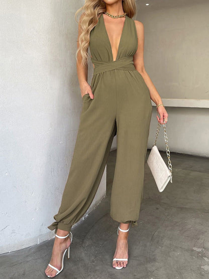 Women's Jumpsuits Casual Deep V Backless Pocket Jumpsuit - Jumpsuits - Instastyled | Online Fashion Free Shipping Clothing, Dresses, Tops, Shoes - 27/07/2022 - 40-50 - bottoms