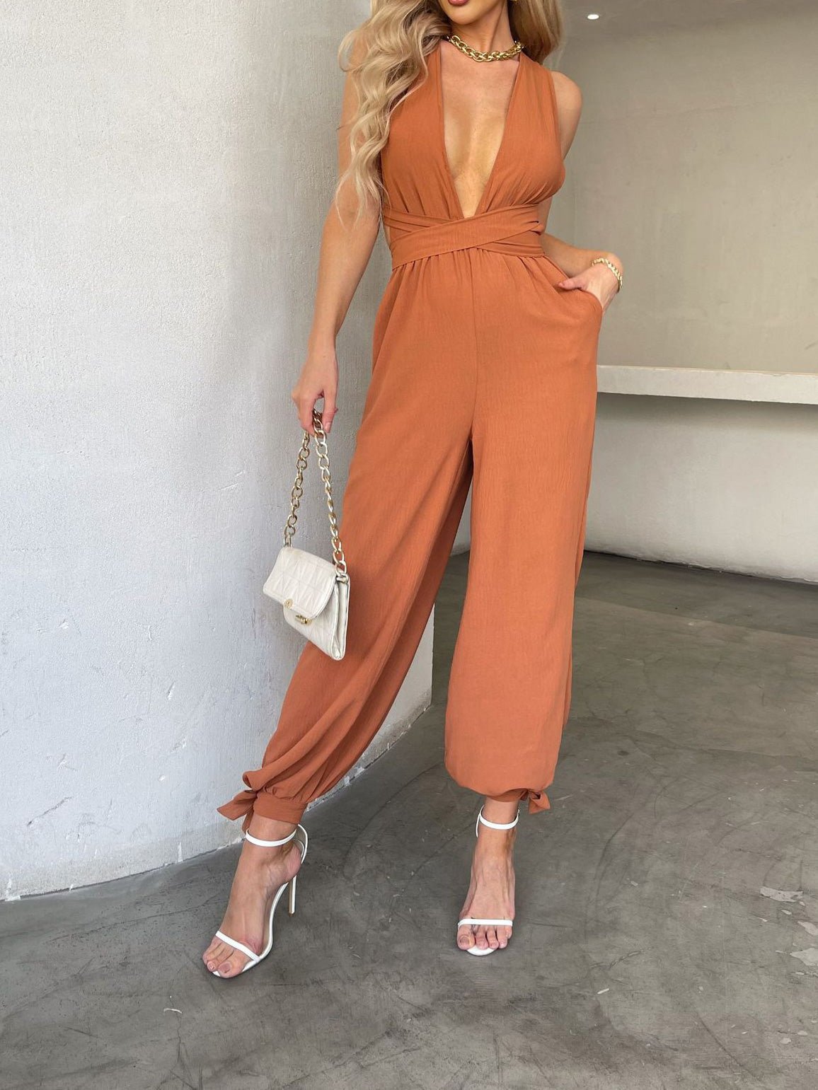 Women's Jumpsuits Casual Deep V Backless Pocket Jumpsuit - Jumpsuits - Instastyled | Online Fashion Free Shipping Clothing, Dresses, Tops, Shoes - 27/07/2022 - 40-50 - bottoms