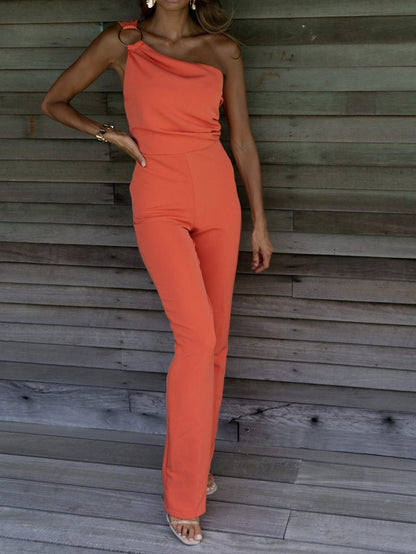 Women's Jumpsuits Casual One Shoulder Slim Fit Sleeveless Jumpsuit - Jumpsuits - Instastyled | Online Fashion Free Shipping Clothing, Dresses, Tops, Shoes - 07/04/2022 - 30-40 - Bottoms