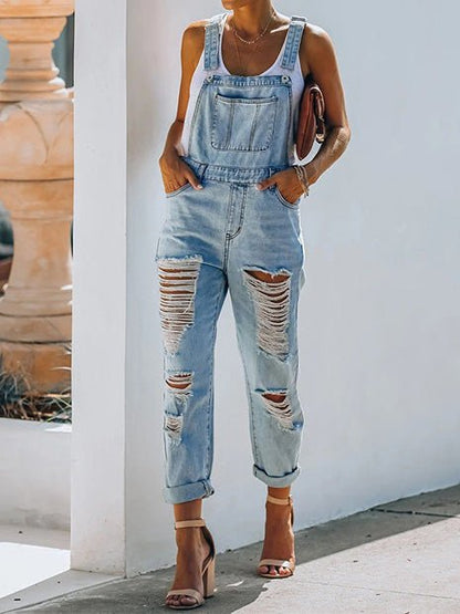 Women's Jumpsuits Casual Ripped Pocket Denim Jumpsuit - Jumpsuits - Instastyled | Online Fashion Free Shipping Clothing, Dresses, Tops, Shoes - 30/03/2022 - Bottoms - Color_Blue