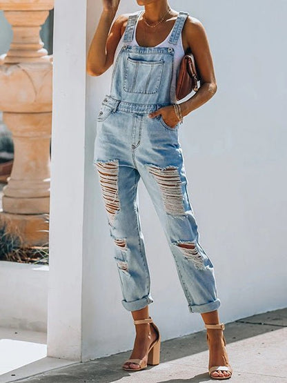 Women's Jumpsuits Casual Ripped Pocket Denim Jumpsuit - Jumpsuits - Instastyled | Online Fashion Free Shipping Clothing, Dresses, Tops, Shoes - 30/03/2022 - Bottoms - Color_Blue