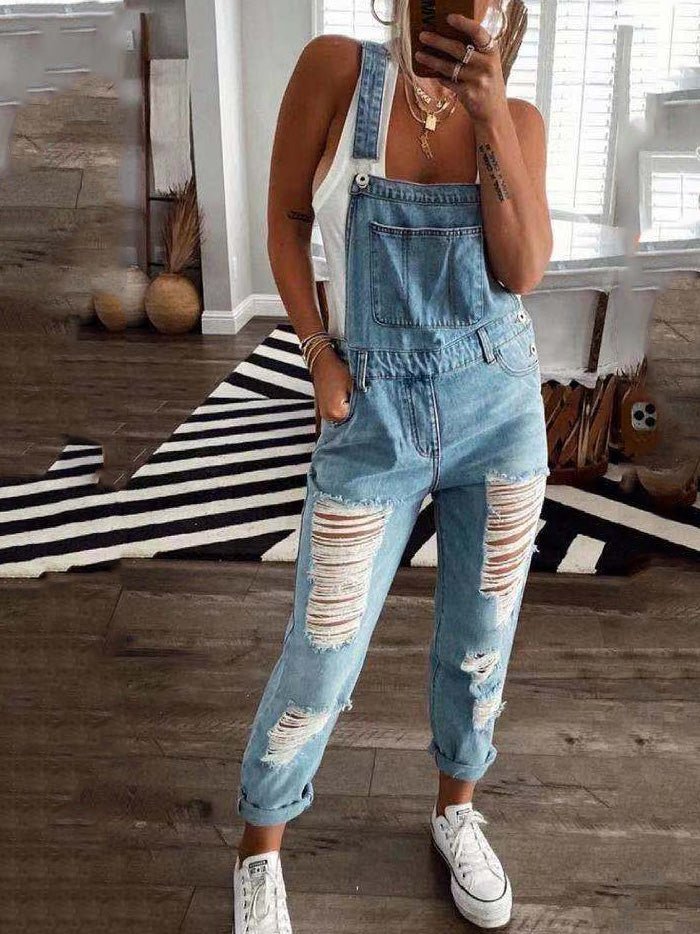 Women's Jumpsuits Casual Ripped Pocket Denim Jumpsuit - Jumpsuits - Instastyled | Online Fashion Free Shipping Clothing, Dresses, Tops, Shoes - 30/03/2022 - Bottoms - Color_Blue