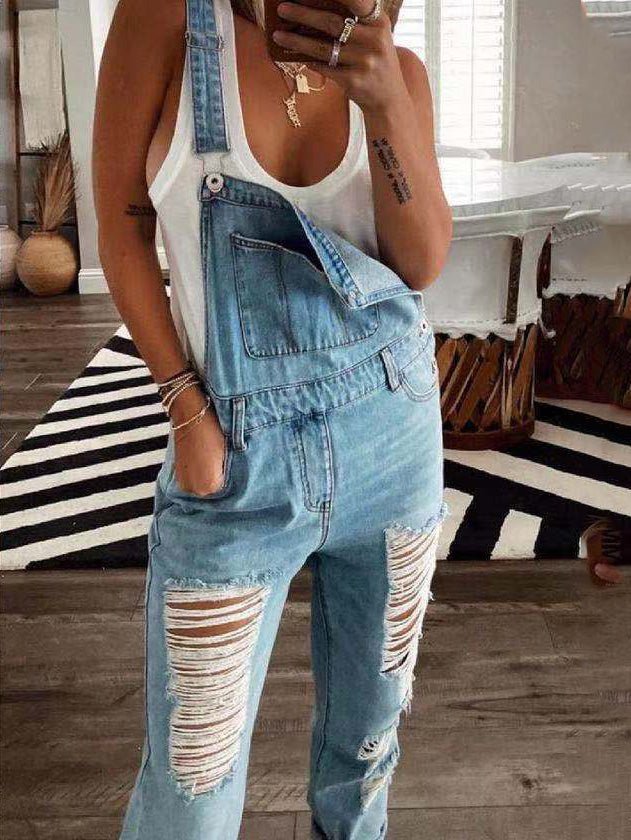 Women's Jumpsuits Casual Ripped Pocket Denim Jumpsuit - Jumpsuits - Instastyled | Online Fashion Free Shipping Clothing, Dresses, Tops, Shoes - 30/03/2022 - Bottoms - Color_Blue