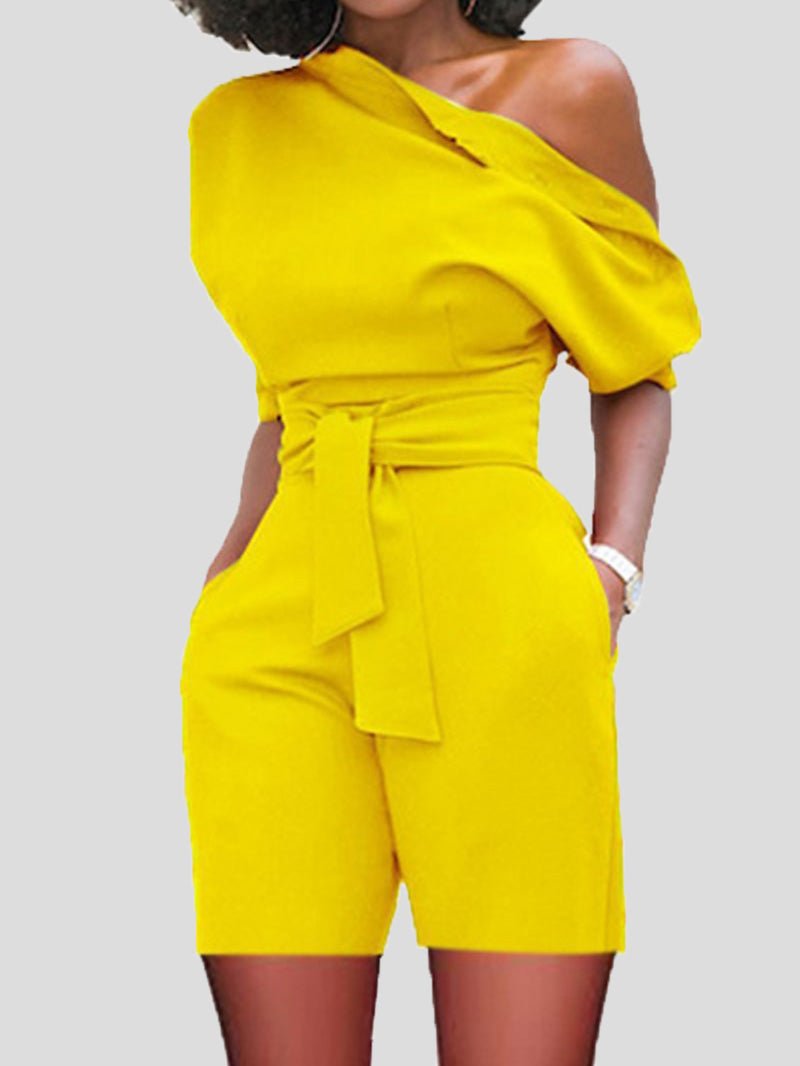 Women's Jumpsuits Casual Sloping Shoulder Belted Pocket Jumpsuit - Jumpsuits - Instastyled | Online Fashion Free Shipping Clothing, Dresses, Tops, Shoes - 17/06/2022 - Bottoms - Color_Black