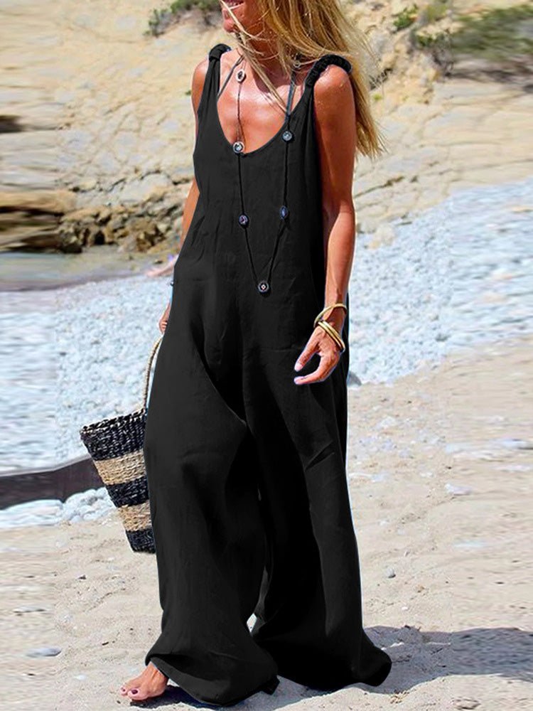 Women's Jumpsuits Casual Solid Sleeveless Wide Leg Jumpsuit - Jumpsuits - Instastyled | Online Fashion Free Shipping Clothing, Dresses, Tops, Shoes - 10/06/2022 - Bottoms - Color_Black