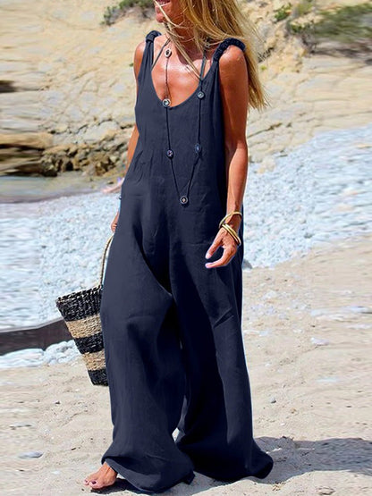 Women's Jumpsuits Casual Solid Sleeveless Wide Leg Jumpsuit - Jumpsuits - Instastyled | Online Fashion Free Shipping Clothing, Dresses, Tops, Shoes - 10/06/2022 - Bottoms - Color_Black