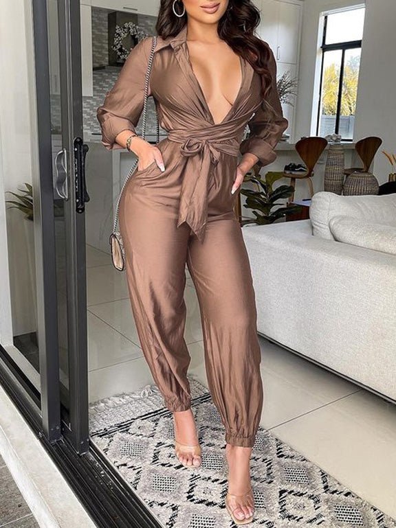 Women's Jumpsuits Casual Solid Slim Fit Long Sleeve Jumpsuit - Jumpsuits - Instastyled | Online Fashion Free Shipping Clothing, Dresses, Tops, Shoes - 18/04/2022 - 40-50 - Bottoms