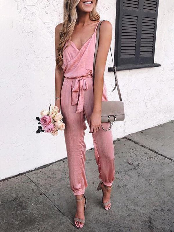 Women's Jumpsuits Casual Solid Sling Belted Jumpsuit - Jumpsuits - Instastyled | Online Fashion Free Shipping Clothing, Dresses, Tops, Shoes - 07/02/2022 - 30-40 - Bottoms