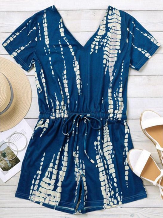 Women's Jumpsuits Casual Tie Dye Print V-Neck Short Sleeve Jumpsuit - Jumpsuits - Instastyled | Online Fashion Free Shipping Clothing, Dresses, Tops, Shoes - 22/04/2021 - Bottoms - Color_Blue