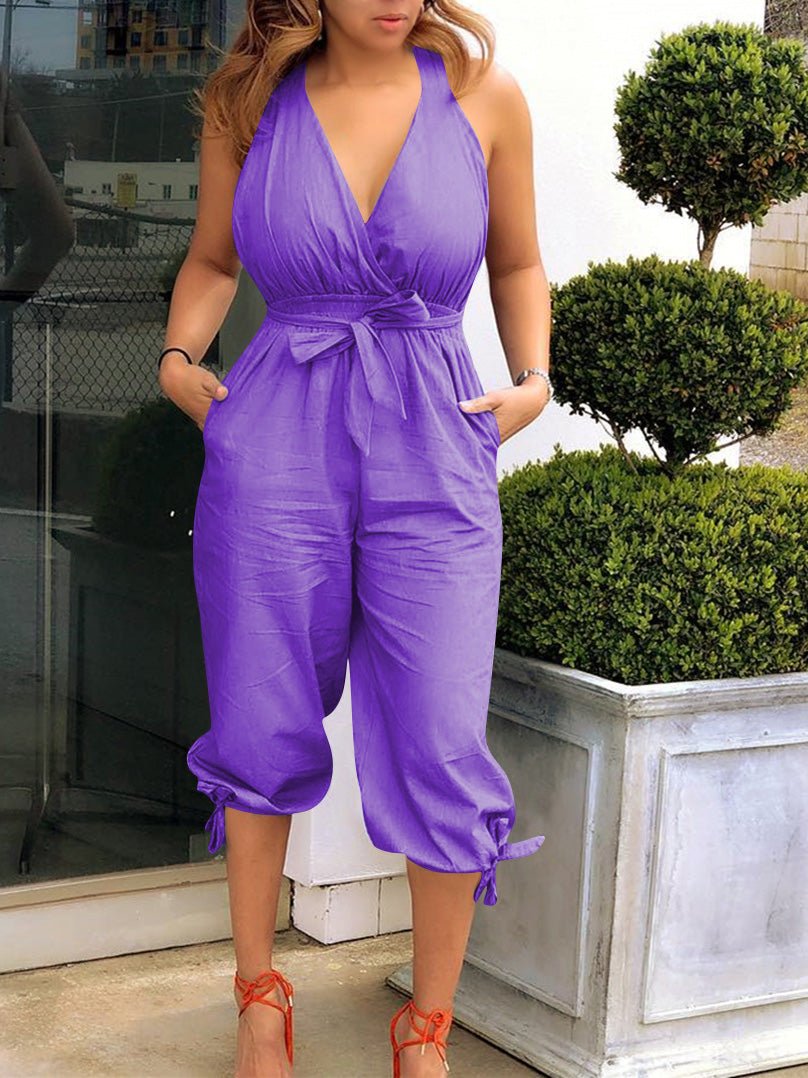 Women's Jumpsuits Casual V-Neck Backless Tie-Up Jumpsuit - Jumpsuits - Instastyled | Online Fashion Free Shipping Clothing, Dresses, Tops, Shoes - 15/06/2022 - Bottoms - Color_Black