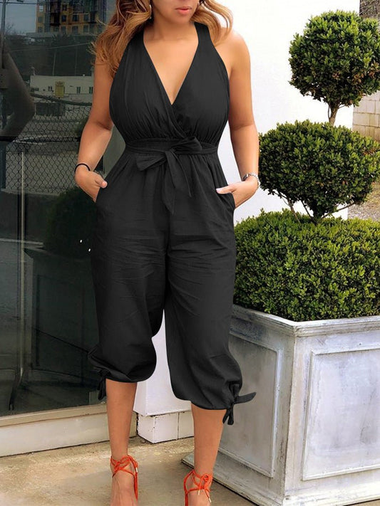 Women's Jumpsuits Casual V-Neck Backless Tie-Up Jumpsuit - Jumpsuits - Instastyled | Online Fashion Free Shipping Clothing, Dresses, Tops, Shoes - 15/06/2022 - Bottoms - Color_Black