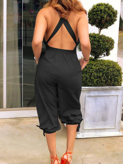 Women's Jumpsuits Casual V-Neck Backless Tie-Up Jumpsuit - Jumpsuits - Instastyled | Online Fashion Free Shipping Clothing, Dresses, Tops, Shoes - 15/06/2022 - Bottoms - Color_Black