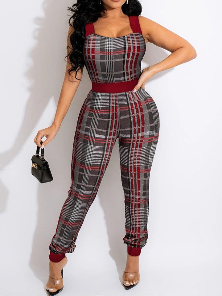 Women's Jumpsuits Check Print Sling Slim Jumpsuit - Jumpsuits & Rompers - Instastyled | Online Fashion Free Shipping Clothing, Dresses, Tops, Shoes - 18/01/2022 - 40-50 - Bottoms