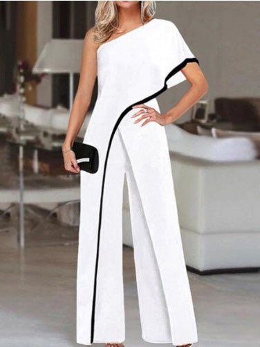 Women's Jumpsuits Contrast Sloping Shoulder Irregular Jumpsuit - Jumpsuits - Instastyled | Online Fashion Free Shipping Clothing, Dresses, Tops, Shoes - 13/10/2022 - 40-50 - bottoms