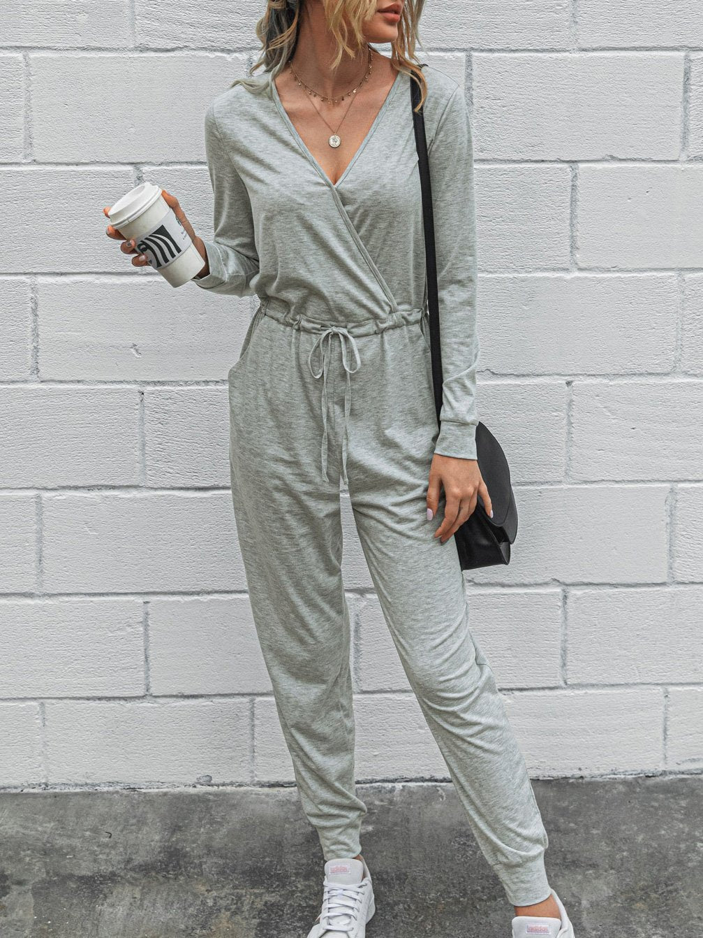 Women's Jumpsuits Deep V-Neck Long Sleeve Slim Fit Jumpsuit - Jumpsuits & Rompers - INS | Online Fashion Free Shipping Clothing, Dresses, Tops, Shoes - 02/09/2021 - 30-40 - Bottom