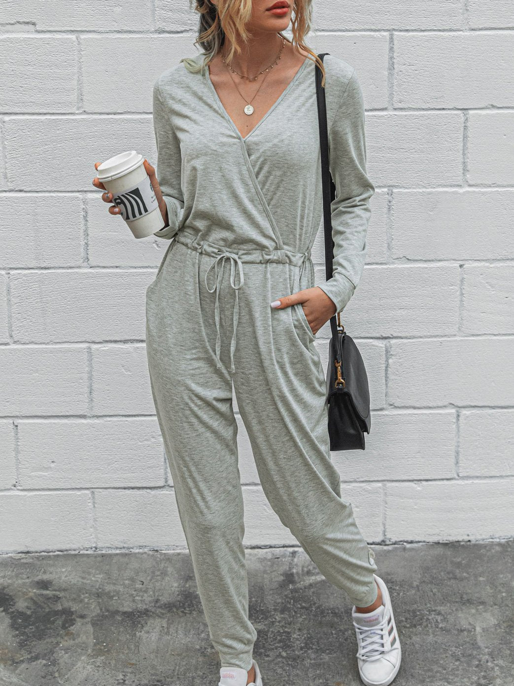 Women's Jumpsuits Deep V-Neck Long Sleeve Slim Fit Jumpsuit - Jumpsuits & Rompers - INS | Online Fashion Free Shipping Clothing, Dresses, Tops, Shoes - 02/09/2021 - 30-40 - Bottom