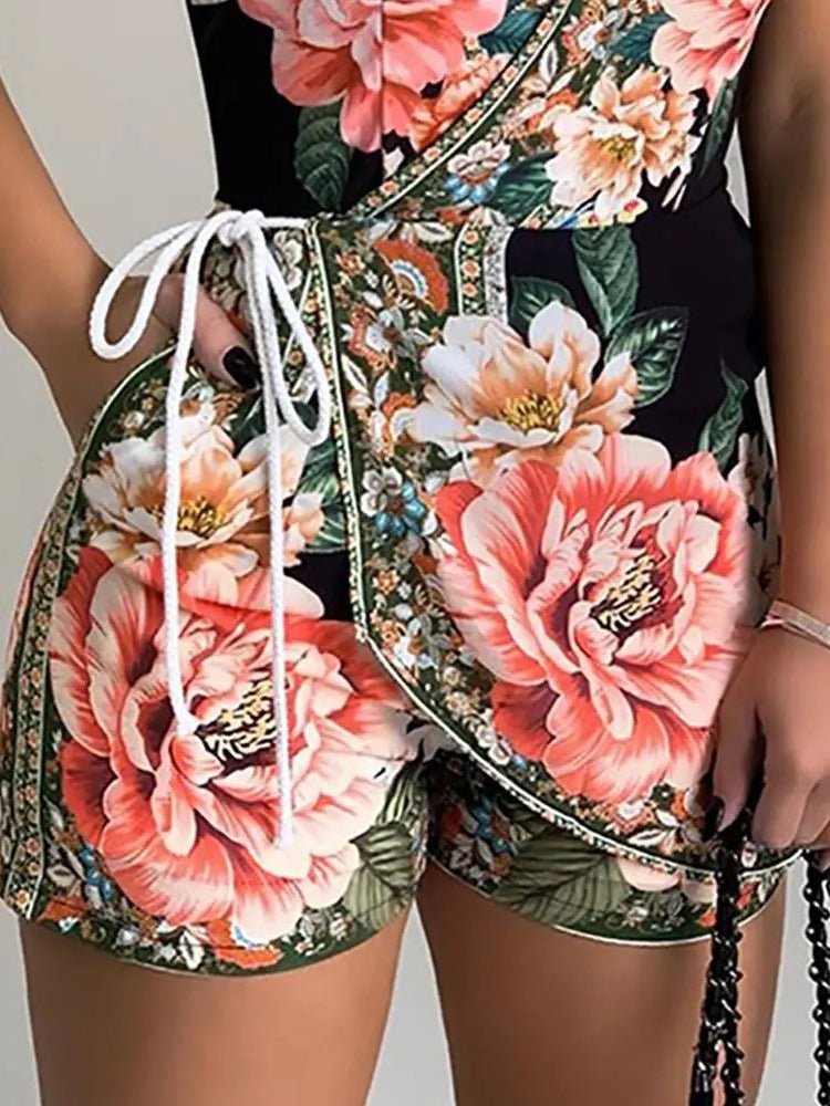 Women's Jumpsuits Floral Print Halter Pocket Slim Fit Jumpsuit - Jumpsuits - Instastyled | Online Fashion Free Shipping Clothing, Dresses, Tops, Shoes - 22/04/2022 - Bottoms - Color_Black