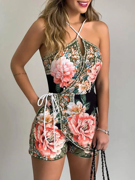 Women's Jumpsuits Floral Print Halter Pocket Slim Fit Jumpsuit - Jumpsuits - Instastyled | Online Fashion Free Shipping Clothing, Dresses, Tops, Shoes - 22/04/2022 - Bottoms - Color_Black