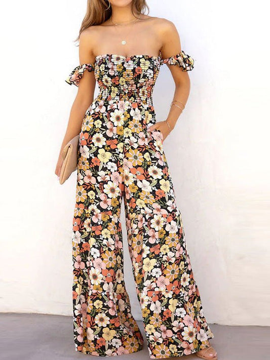 Women's Jumpsuits Floral Print One-Shoulder Pocket Jumpsuit - Jumpsuits - Instastyled | Online Fashion Free Shipping Clothing, Dresses, Tops, Shoes - 15/08/2022 - 40-50 - bottoms