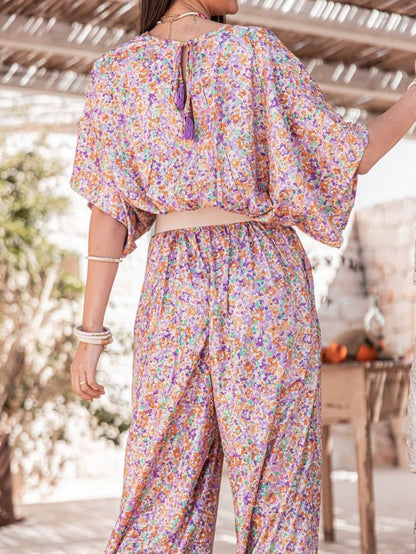 Women's Jumpsuits Floral V-Neck Short Sleeve Straight Jumpsuit - Jumpsuits - Instastyled | Online Fashion Free Shipping Clothing, Dresses, Tops, Shoes - 13/06/2022 - 40-50 - Bottoms