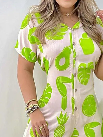 Women's Jumpsuits Fruit Print Button Short Sleeve Jumpsuit - Jumpsuits - Instastyled | Online Fashion Free Shipping Clothing, Dresses, Tops, Shoes - 14/04/2022 - 30-40 - Bottoms