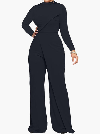 Women's Jumpsuits Half Turtleneck Irregular Long Sleeve Jumpsuit - Jumpsuits - Instastyled | Online Fashion Free Shipping Clothing, Dresses, Tops, Shoes - 27/10/2022 - bottoms - color-black