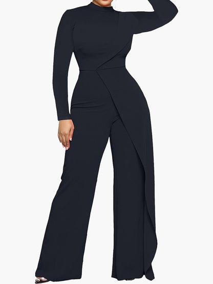 Women's Jumpsuits Half Turtleneck Irregular Long Sleeve Jumpsuit - Jumpsuits - Instastyled | Online Fashion Free Shipping Clothing, Dresses, Tops, Shoes - 27/10/2022 - bottoms - color-black