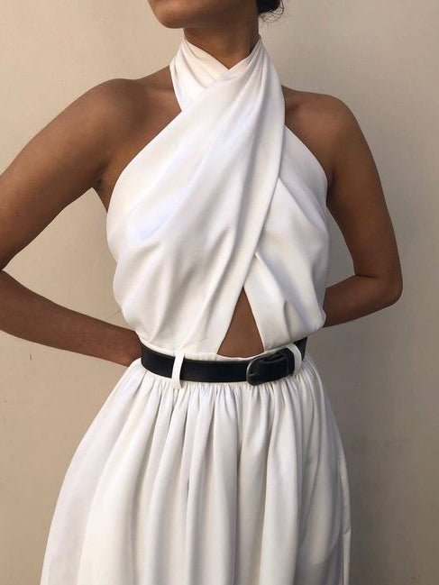 Women's Jumpsuits Halter Neck Open Back Sleeveless Jumpsuit - Jumpsuits - Instastyled | Online Fashion Free Shipping Clothing, Dresses, Tops, Shoes - 13/05/2022 - Bottoms - color-white